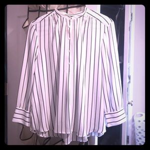 Ann Taylor half Button blacked stripped shirt